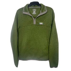 LL BEAN Green Slightly Fitted Fleece Pullover 1/4 Button Snap Men’s - Size S Reg